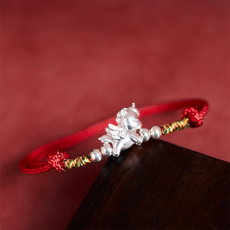 Bracelet en argent sterling 925 Buddha Stones, symbole de prospérité et année du Cheval - Rouge (Tour de poignet : 14-18 cm) - image 0