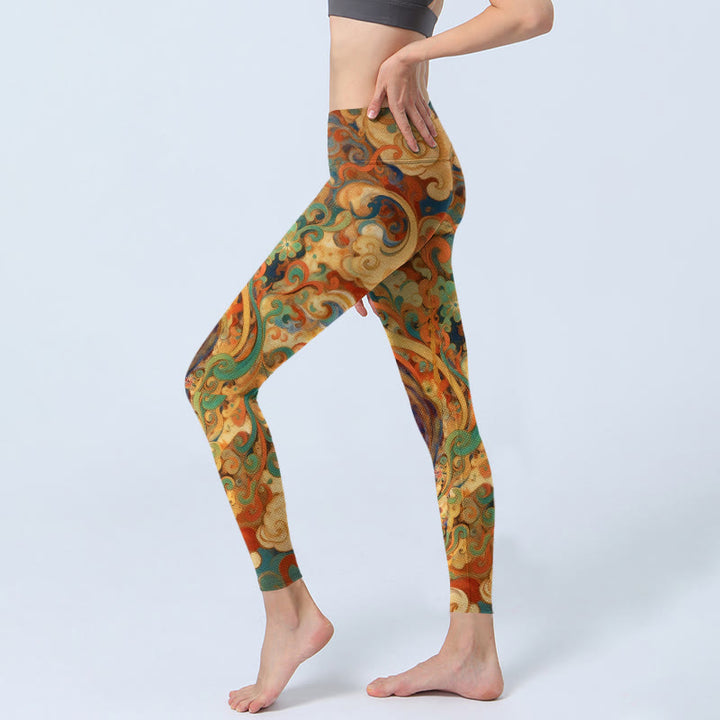 Leggings de sport pour femmes avec imprimé de magnifiques motifs de nuages ​​féeriques et de Buddha Stones - image 2