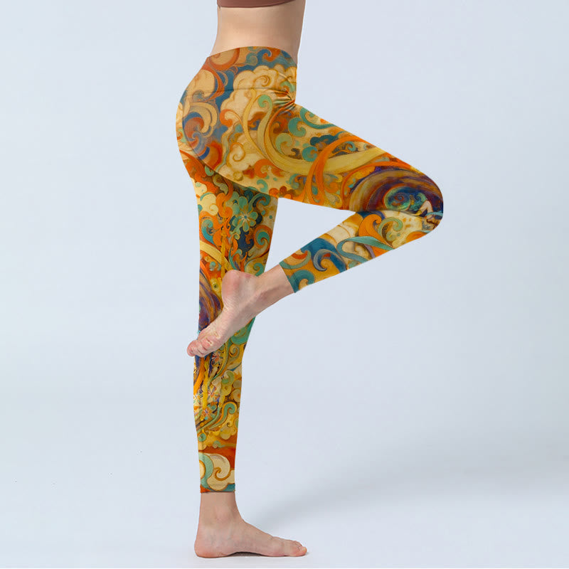 Leggings de sport pour femmes avec imprimé de magnifiques motifs de nuages ​​féeriques et de Buddha Stones - image 3