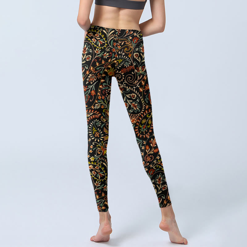 Leggings de sport pour femmes avec imprimé floral et de feuilles en forme de Buddha Stones - image 6