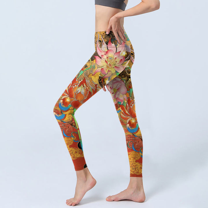 Leggings de sport pour femmes, imprimé motif Buddha Stones , carpes koï, lotus et nuages. - image 2