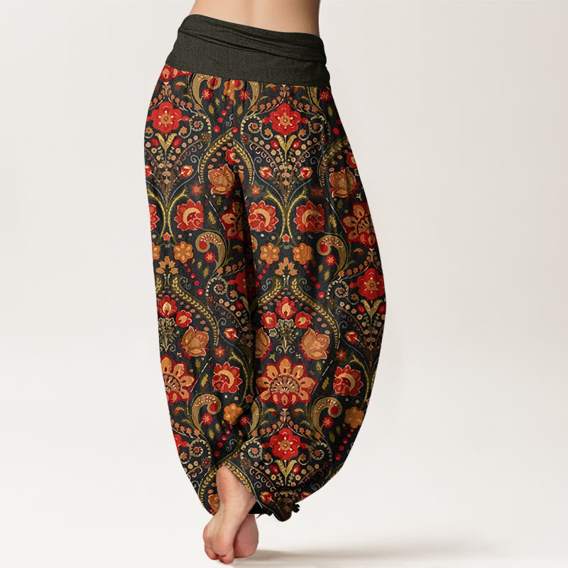 Pantalon harem à taille élastique pour femme, en coton, motif floral et de feuilles colorées, avec Buddha Stones - image 1