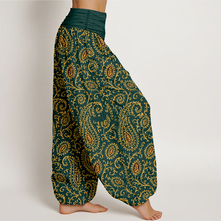 Pantalon harem pour femme, taille élastique, en coton à motif cachemire aux couleurs vives, avec Buddha Stones - image 2