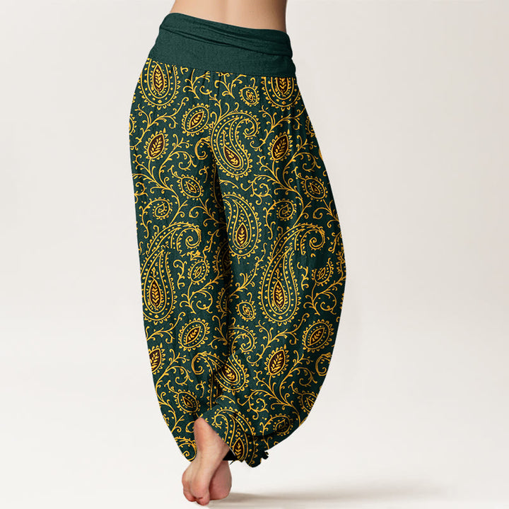 Pantalon harem pour femme, taille élastique, en coton à motif cachemire aux couleurs vives, avec Buddha Stones - image 1