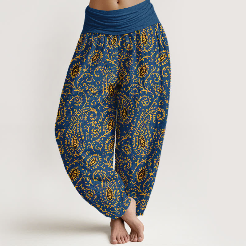 Pantalon harem pour femme, taille élastique, en coton à motif cachemire aux couleurs vives, avec Buddha Stones - Bleu - US16，UK/AU20，EU48 (3XL) - image 5
