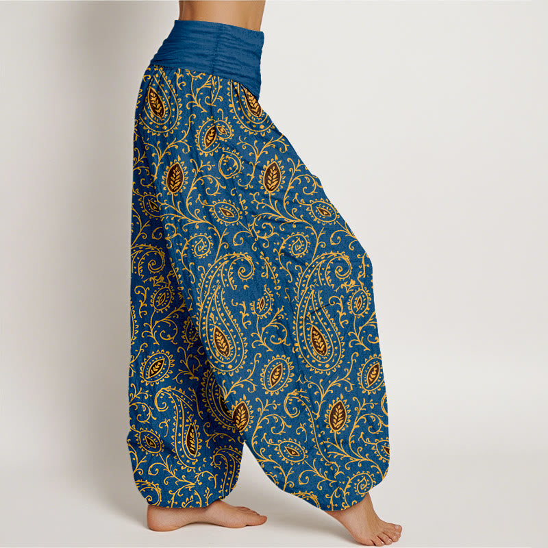 Pantalon harem pour femme, taille élastique, en coton à motif cachemire aux couleurs vives, avec Buddha Stones - image 7
