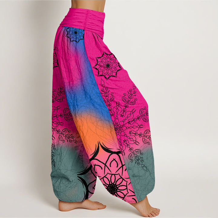 Pantalon harem à taille élastique pour femme, en coton à motif mandala aux couleurs vives et Buddha Stones - image 2