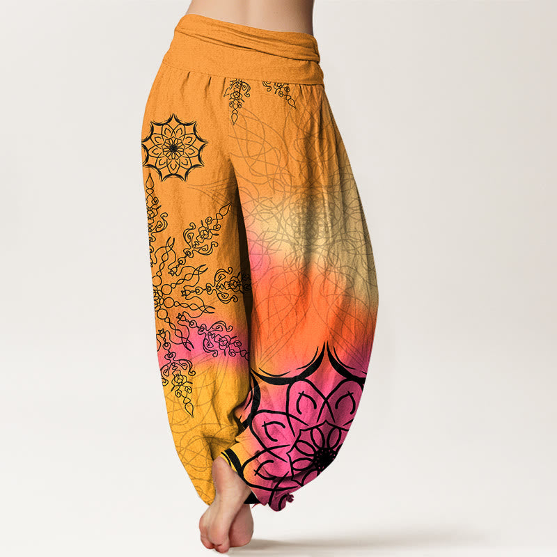 Pantalon harem à taille élastique pour femme, en coton à motif mandala aux couleurs vives et Buddha Stones - image 6