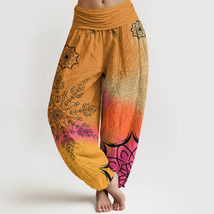 Pantalon harem à taille élastique pour femme, en coton à motif mandala aux couleurs vives et Buddha Stones - verge d'or - US16，UK/AU20，EU48 (3XL) - image 5