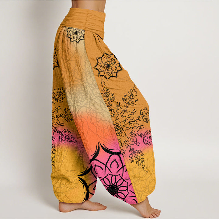 Pantalon harem à taille élastique pour femme, en coton à motif mandala aux couleurs vives et Buddha Stones - image 7