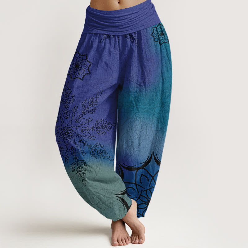 Pantalon harem à taille élastique pour femme, en coton à motif mandala aux couleurs vives et Buddha Stones - Bleu ardoise - US16，UK/AU20，EU48 (3XL) - image 8