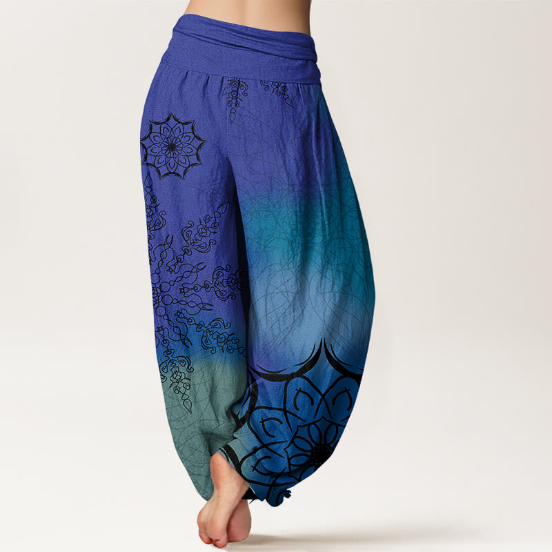 Pantalon harem à taille élastique pour femme, en coton à motif mandala aux couleurs vives et Buddha Stones - image 9