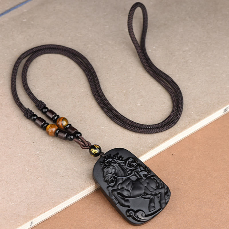 Buddha Stones Pendentif collier de purification en obsidienne noire, motif Cheval et Singe (Année du Cheval) - image 11