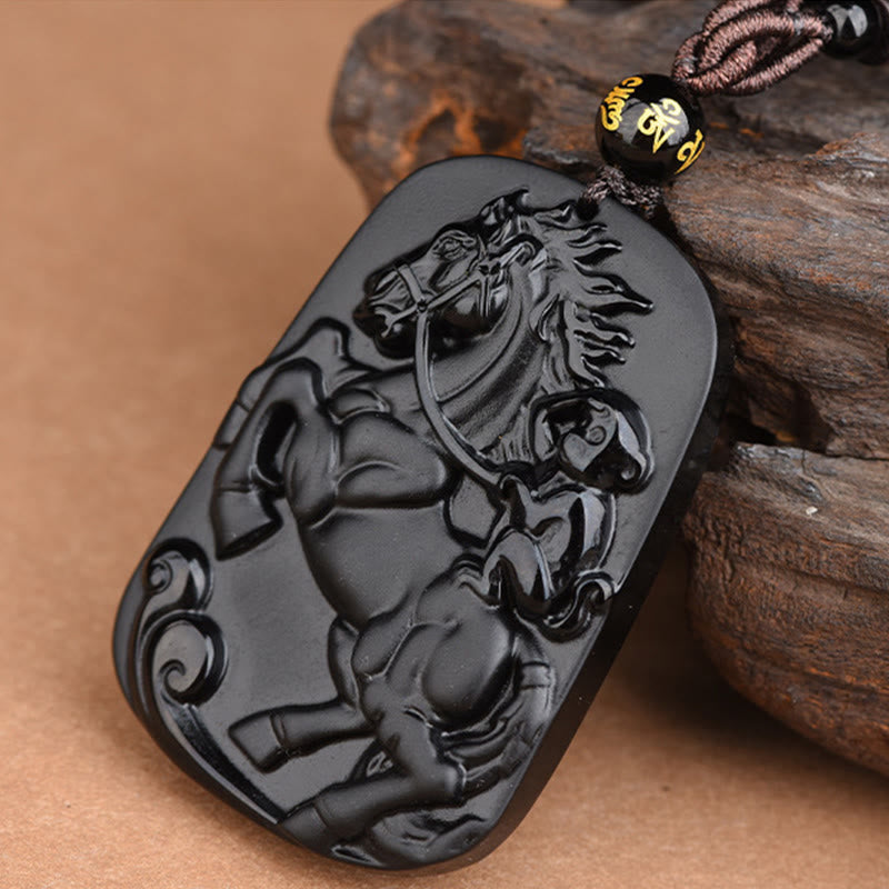 Buddha Stones Pendentif collier de purification en obsidienne noire, motif Cheval et Singe (Année du Cheval) - image 10