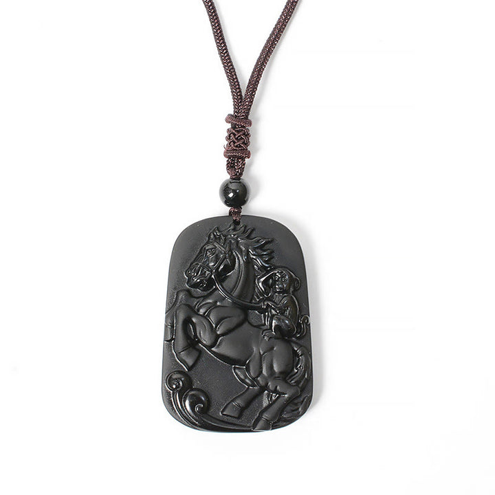 Buddha Stones Pendentif collier de purification en obsidienne noire, motif Cheval et Singe (Année du Cheval) - image 6