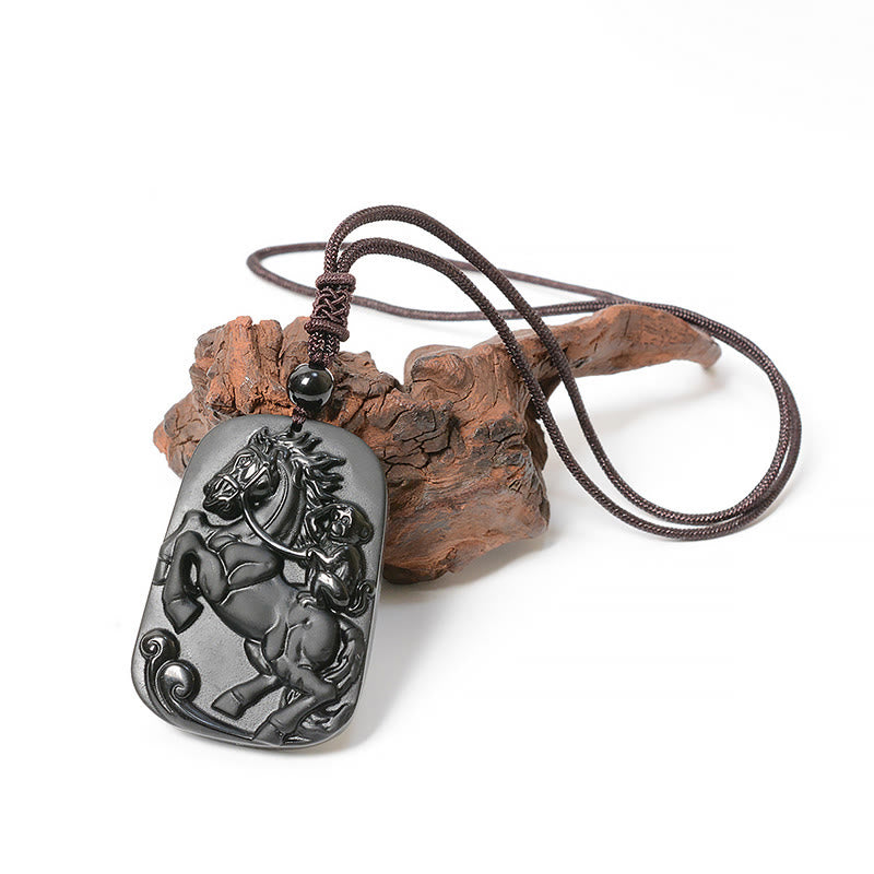 Buddha Stones Pendentif collier de purification en obsidienne noire, motif Cheval et Singe (Année du Cheval) - image 5