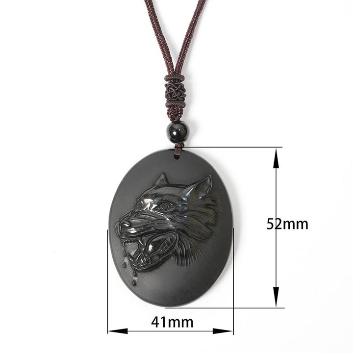 Pendentif Tête de Loup en Obsidienne Noire Naturelle de Buddha Stones, Collier Force - image 8