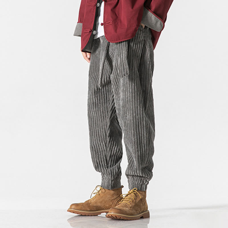 Pantalon en velours côtelé pour homme, longueur cheville, couleur unie, motif Buddha Stones, avec poches - image 2