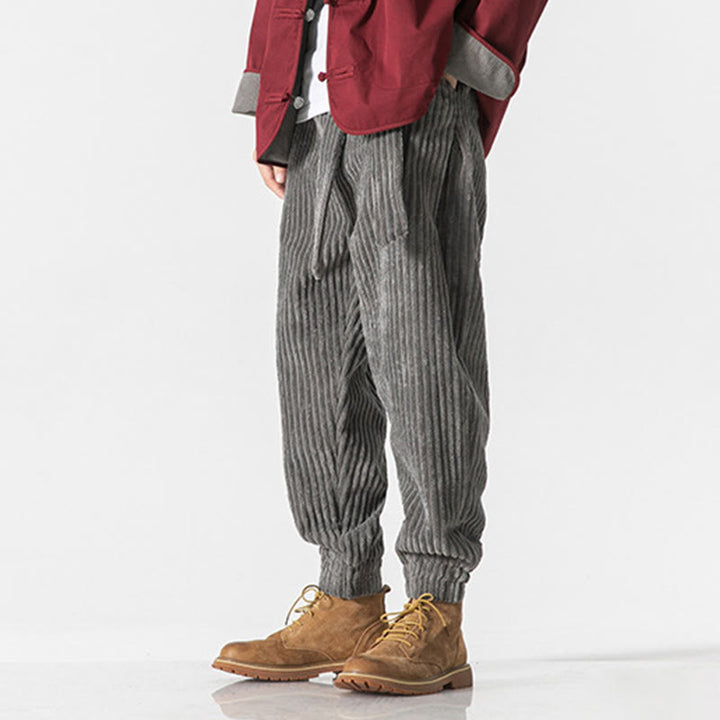 Pantalon en velours côtelé pour homme, longueur cheville, couleur unie, motif Buddha Stones, avec poches - image 2