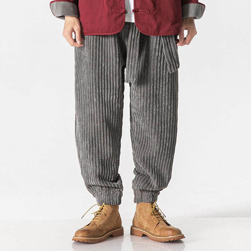 Pantalon en velours côtelé pour homme, longueur cheville, couleur unie, motif Buddha Stones, avec poches - image 3