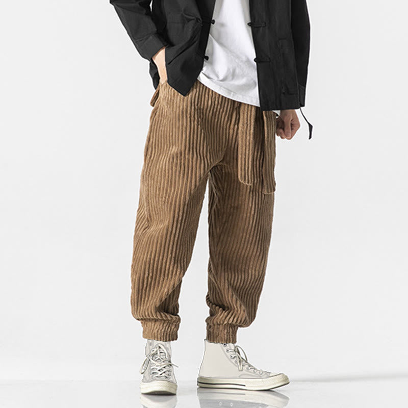 Pantalon en velours côtelé pour homme, longueur cheville, couleur unie, motif Buddha Stones, avec poches - image 28