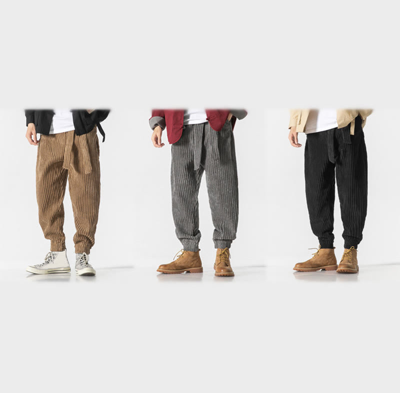 Pantalon en velours côtelé pour homme, longueur cheville, couleur unie, motif Buddha Stones, avec poches - image 34