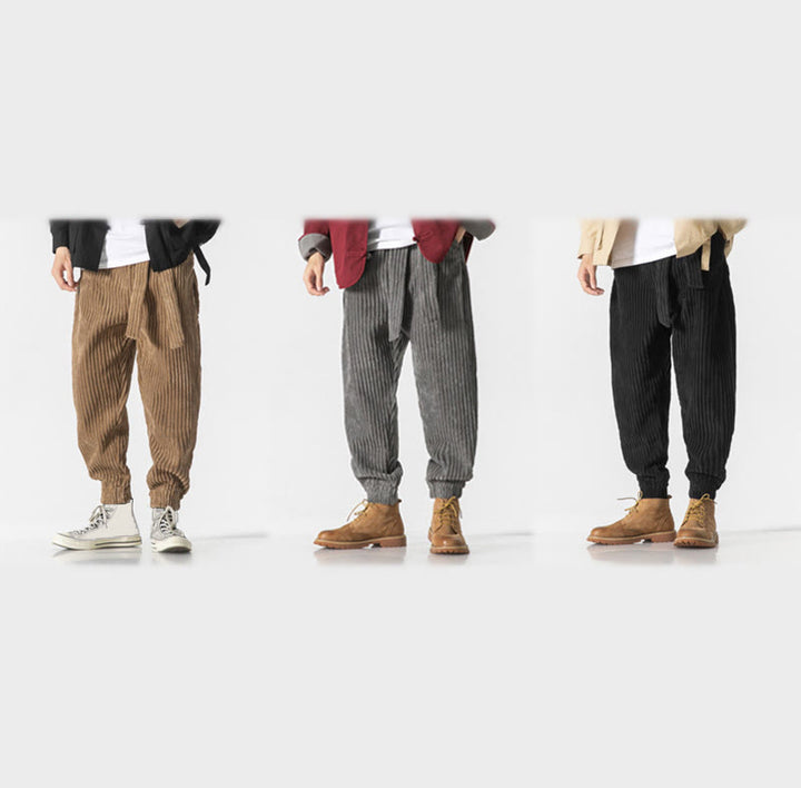 Pantalon en velours côtelé pour homme, longueur cheville, couleur unie, motif Buddha Stones, avec poches - image 34