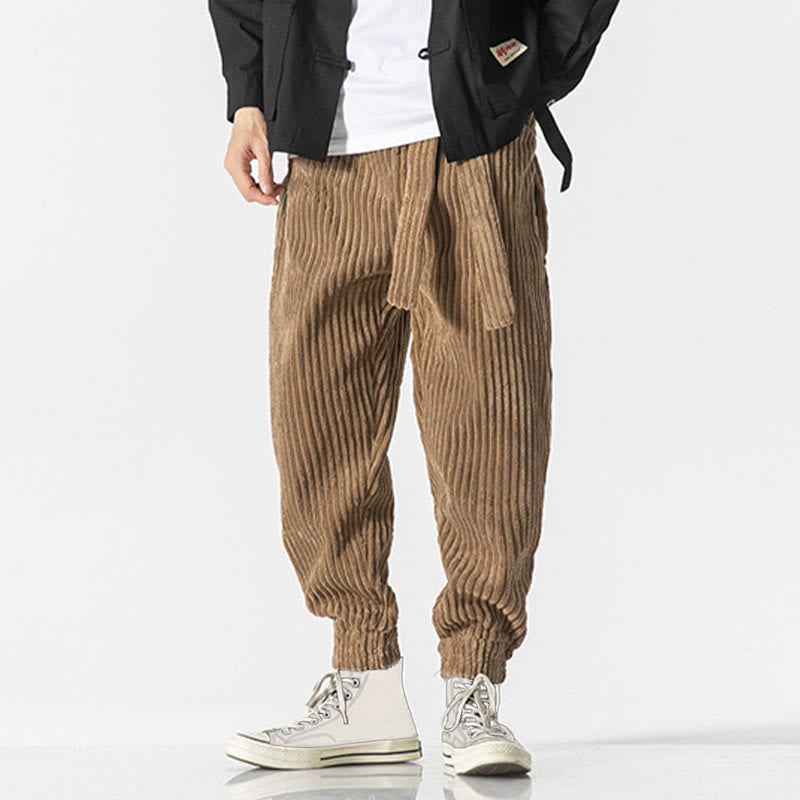 Pantalon en velours côtelé pour homme, longueur cheville, couleur unie, motif Buddha Stones, avec poches - image 26