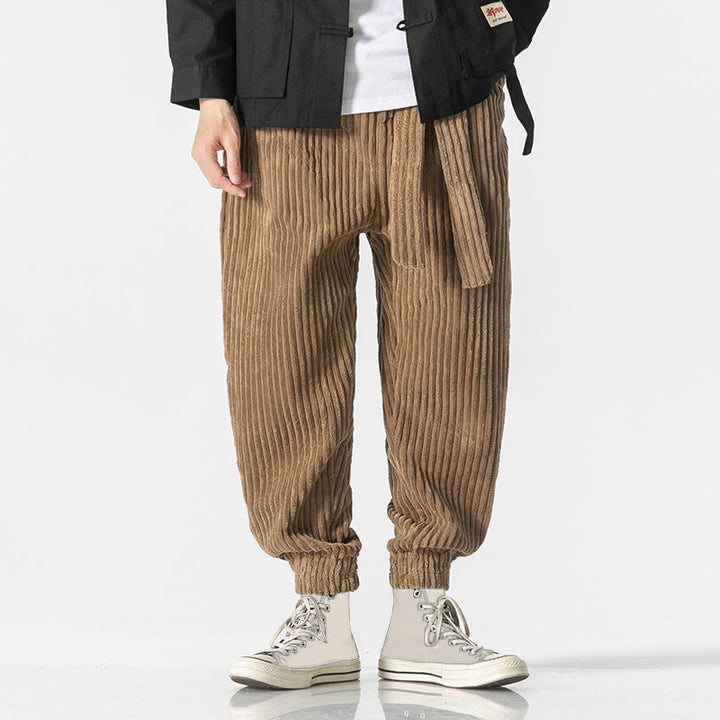 Pantalon en velours côtelé pour homme, longueur cheville, couleur unie, motif Buddha Stones, avec poches - image 25