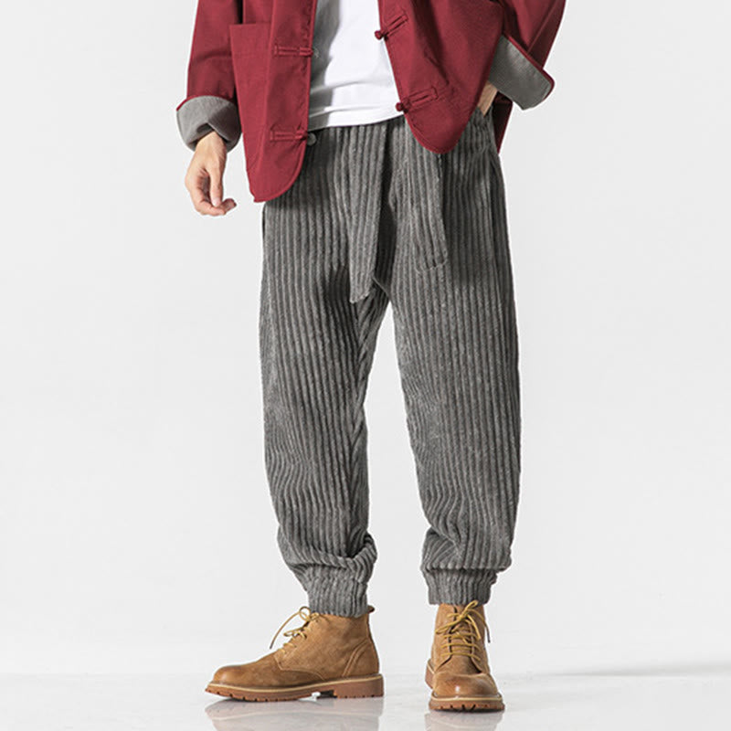 Pantalon en velours côtelé pour homme, longueur cheville, couleur unie, motif Buddha Stones, avec poches - image 6