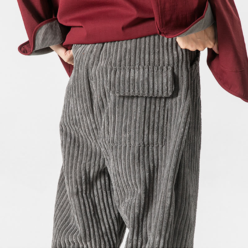 Pantalon en velours côtelé pour homme, longueur cheville, couleur unie, motif Buddha Stones, avec poches - image 13