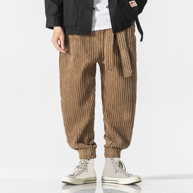 Pantalon en velours côtelé pour homme, longueur cheville, couleur unie, motif Buddha Stones, avec poches - image 25