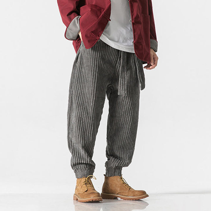 Pantalon en velours côtelé pour homme, longueur cheville, couleur unie, motif Buddha Stones, avec poches - image 4