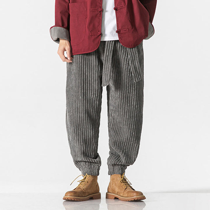 Pantalon en velours côtelé pour homme, longueur cheville, couleur unie, motif Buddha Stones, avec poches - image 7