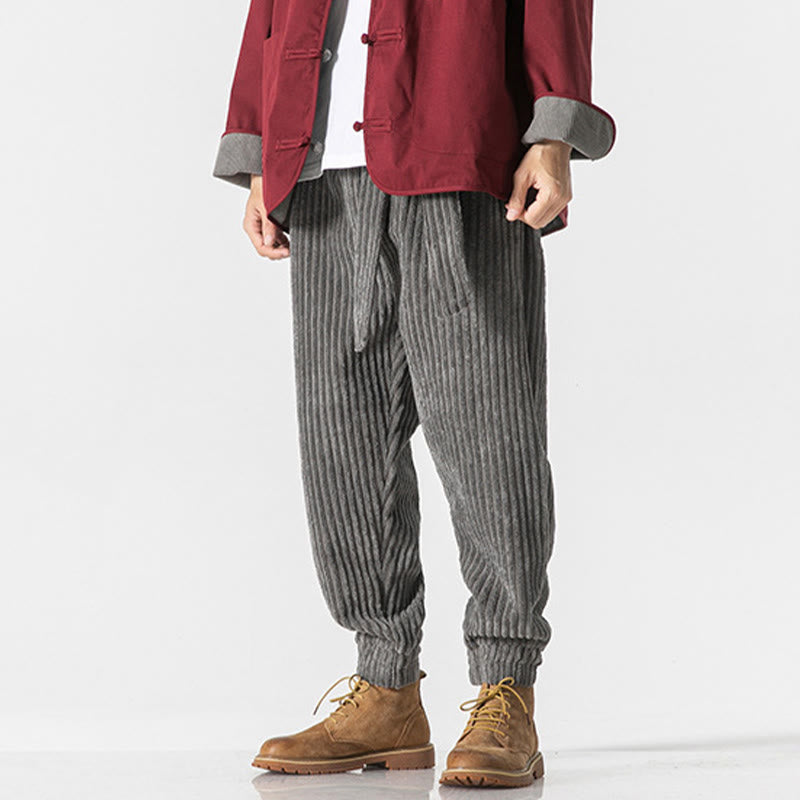 Pantalon en velours côtelé pour homme, longueur cheville, couleur unie, motif Buddha Stones, avec poches - image 5