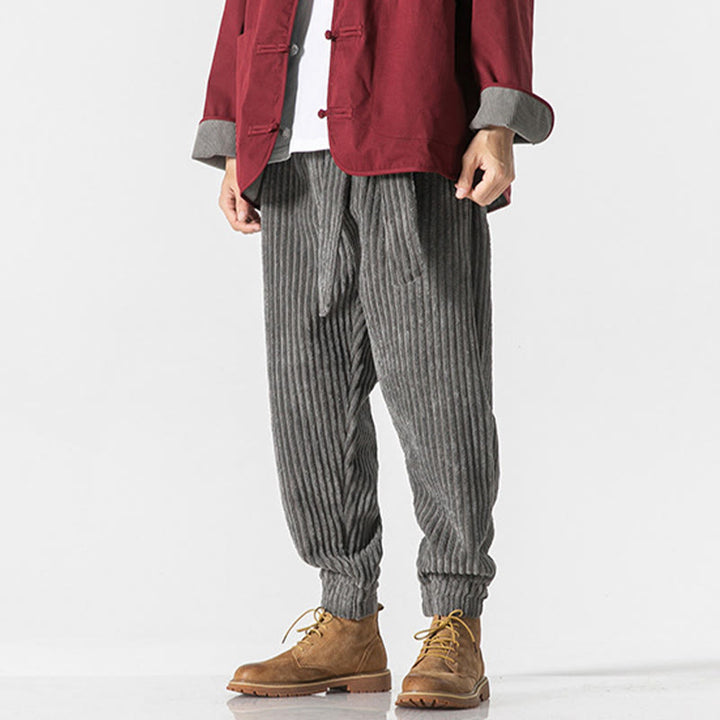 Pantalon en velours côtelé pour homme, longueur cheville, couleur unie, motif Buddha Stones, avec poches - image 5