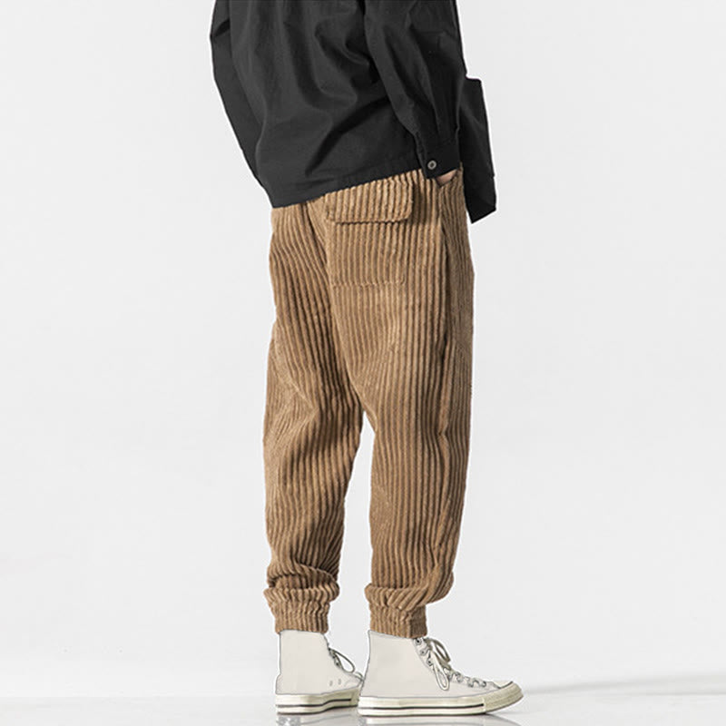 Pantalon en velours côtelé pour homme, longueur cheville, couleur unie, motif Buddha Stones, avec poches - image 27