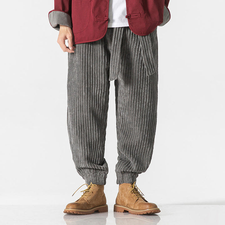 Pantalon en velours côtelé pour homme, longueur cheville, couleur unie, motif Buddha Stones, avec poches - image 0