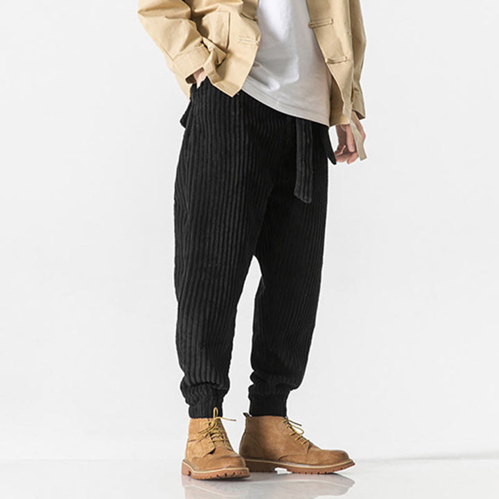 Pantalon en velours côtelé pour homme, longueur cheville, couleur unie, motif Buddha Stones, avec poches - image 22