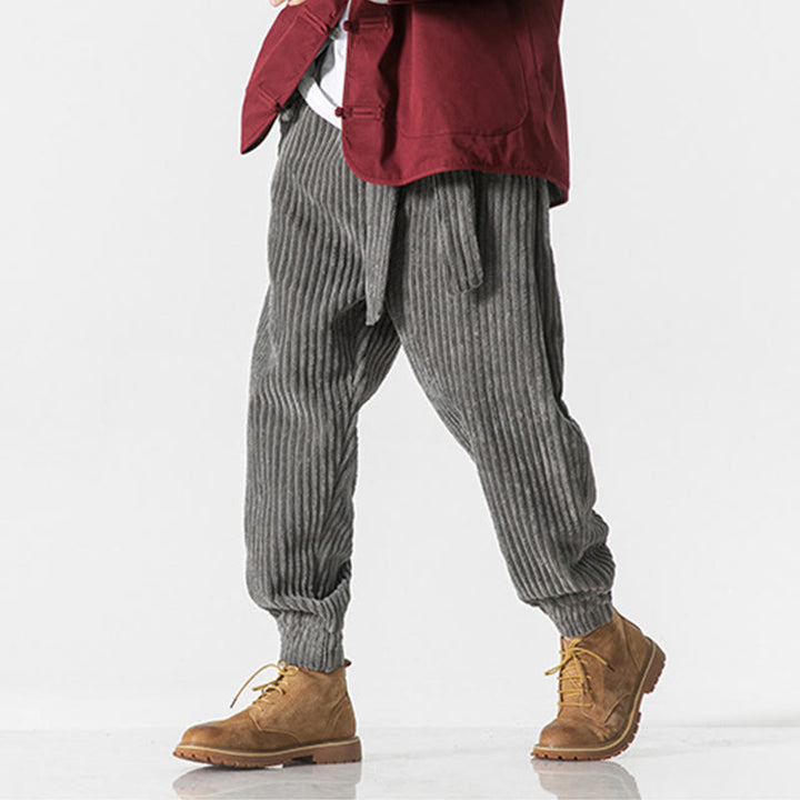 Pantalon en velours côtelé pour homme, longueur cheville, couleur unie, motif Buddha Stones, avec poches - image 9