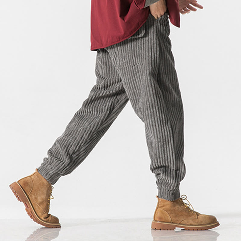 Pantalon en velours côtelé pour homme, longueur cheville, couleur unie, motif Buddha Stones, avec poches - image 10