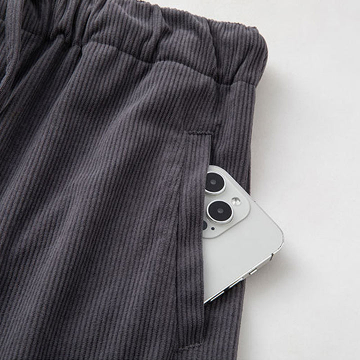 Pantalon en velours côtelé pour homme, coupe droite, taille élastique et cordon de serrage, avec poches, motif Buddha Stones Winter - image 5