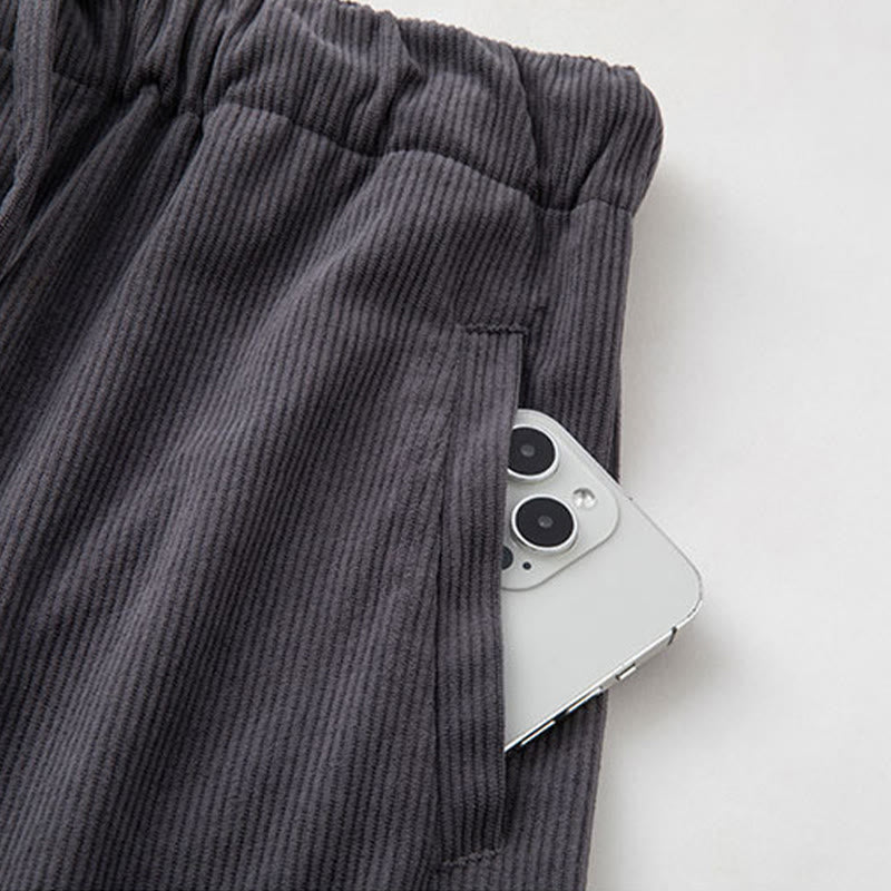 Pantalon en velours côtelé pour homme, coupe droite, taille élastique et cordon de serrage, avec poches, motif Buddha Stones Winter - image 5