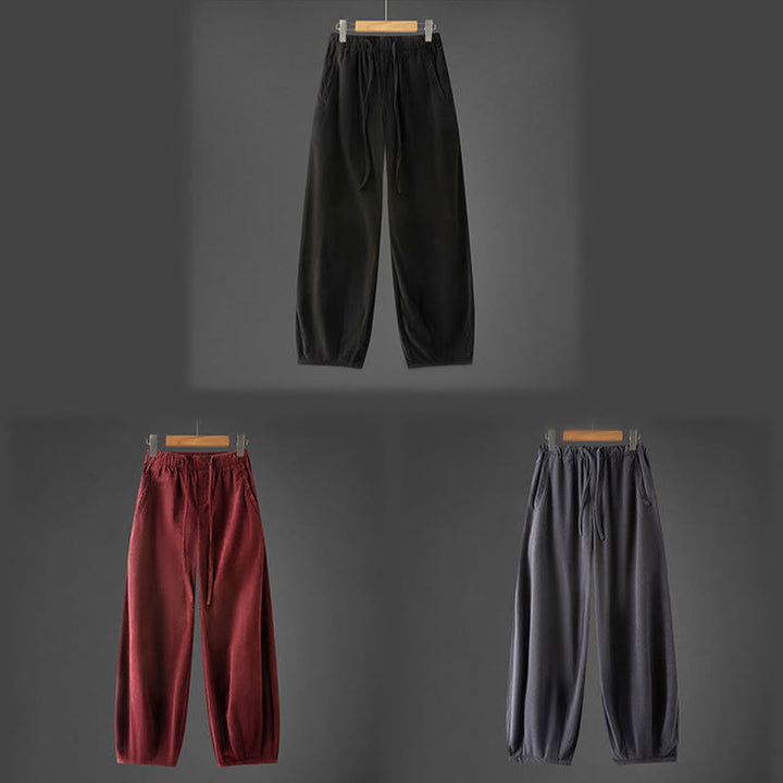 Pantalon en velours côtelé pour homme, coupe droite, taille élastique et cordon de serrage, avec poches, motif Buddha Stones Winter - image 12