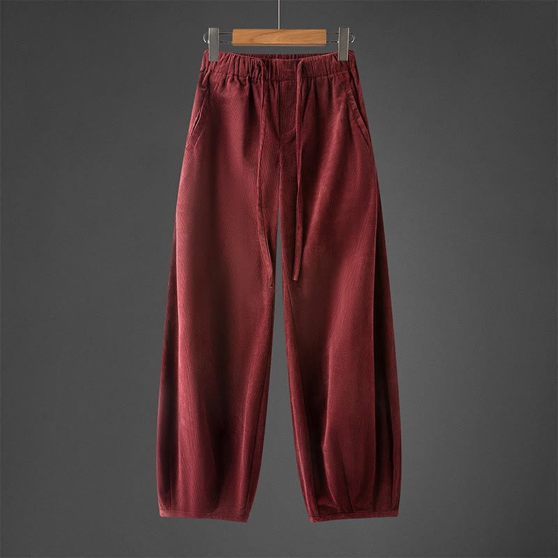 Pantalon en velours côtelé pour homme, coupe droite, taille élastique et cordon de serrage, avec poches, motif Buddha Stones Winter - Rouge foncé - US/UK/AU46，EU56 (5XL) - image 10
