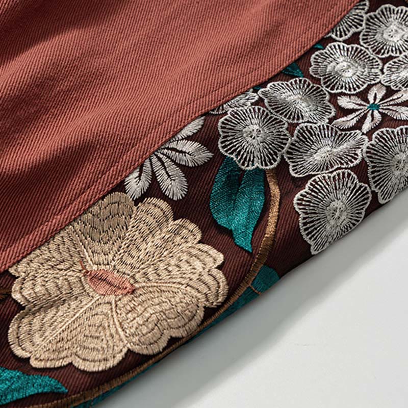 Pantalon en coton patchwork à motif floral brodé Buddha Stones Spring pour homme, avec poches - image 10