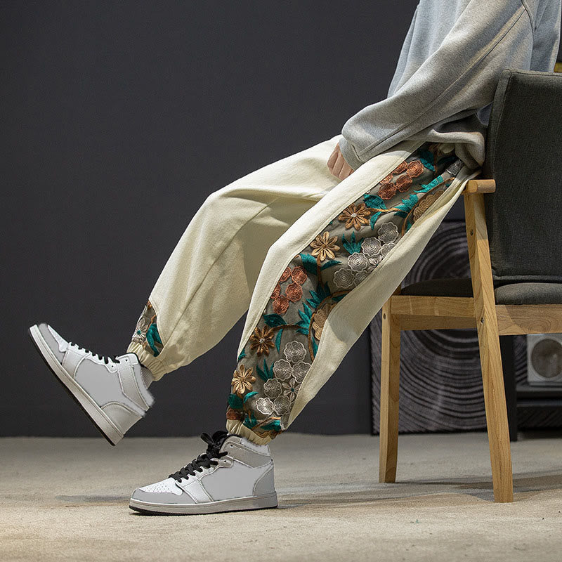 Pantalon en coton patchwork à motif floral brodé Buddha Stones Spring pour homme, avec poches - image 24