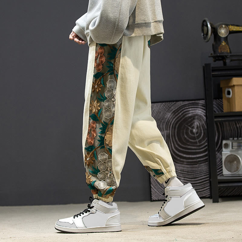 Pantalon en coton patchwork à motif floral brodé Buddha Stones Spring pour homme, avec poches - LemonChiffon - US/UK/AU46，EU56 (5XL) - image 20