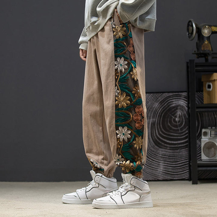 Pantalon en coton patchwork à motif floral brodé Buddha Stones Spring pour homme, avec poches - BurlyWood - US/UK/AU46，EU56 (5XL) - image 14