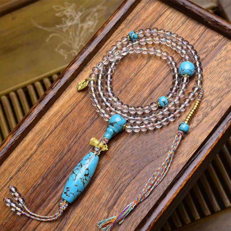 Buddha Stones 108 perles Liuli cristal Dzi perle Agate bénédictions gland Mala - Imitation turquoise - 6 mm - image 12